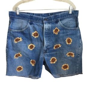 Vintage Upcycled Levi’s 646 Orange Tab Sunflower Cut Off Denim Shorts